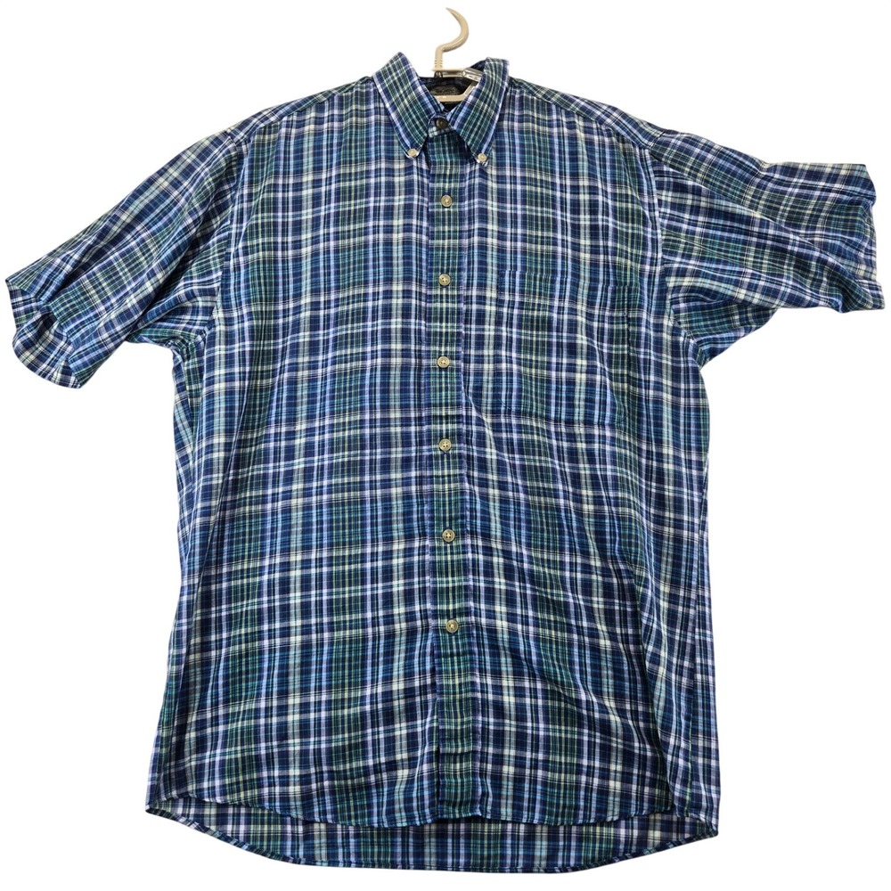Bill Blass Shirt Mens M Blue Plaid Short Sleeve Button Down Casual No Iron